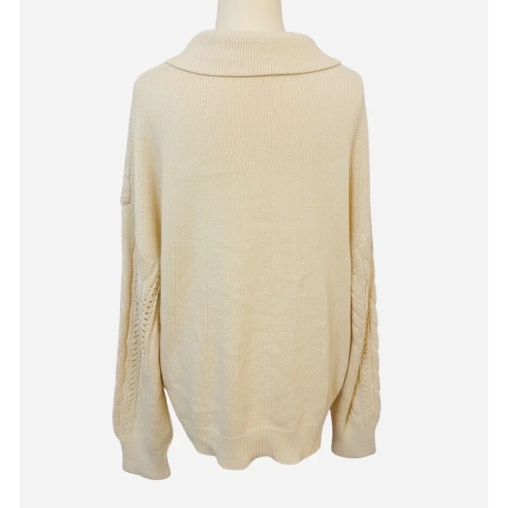 Cleo XXL Cream Cable Knit Collared Sweater with Rhinestone Buttons - Picture 7 of 9